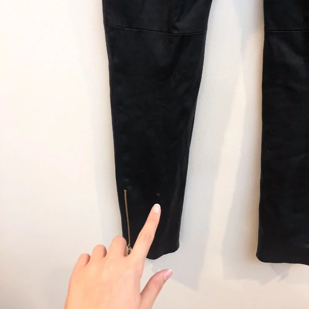 Escada Layla 100% Lamb Leather Gold Hardware Black Designer Skinny Pants ALTERED - Picture 10 of 15